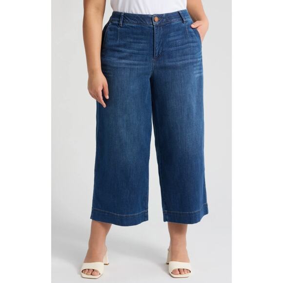 Wit & Wisdom Jeans Plus Size 24W Blue Whitney Skyrise Wide Leg Crop Stretch - Picture 1 of 14